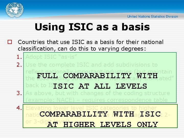 Using ISIC as a basis o Countries that use ISIC as a basis for Using ISIC as a basis o Countries that use ISIC as a basis for