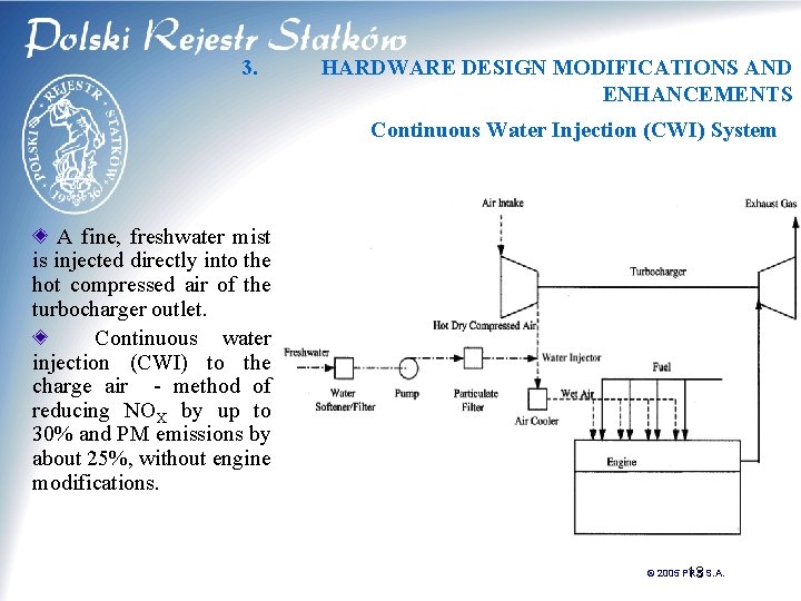 3. HARDWARE DESIGN MODIFICATIONS AND ENHANCEMENTS Continuous Water Injection (CWI) System A fine, freshwater 3. HARDWARE DESIGN MODIFICATIONS AND ENHANCEMENTS Continuous Water Injection (CWI) System A fine, freshwater