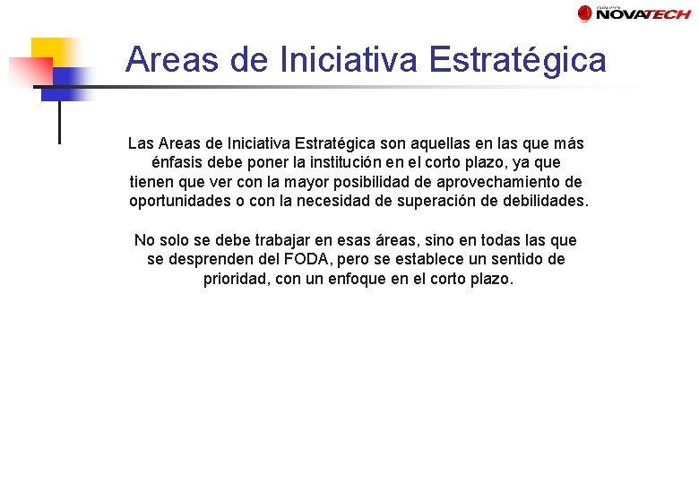 Areas de Iniciativa Estratégica Las Areas de Iniciativa Estratégica son aquellas en las que
