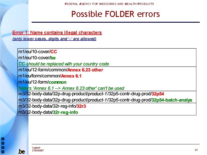 FEDERAL AGENCY FOR MEDICINES AND HEALTH PRODUCTS Possible FOLDER errors Error 1: Name contains