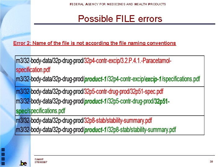 FEDERAL AGENCY FOR MEDICINES AND HEALTH PRODUCTS Possible FILE errors Error 2: Name of