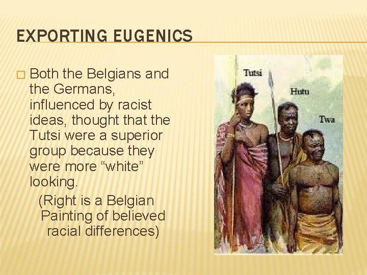 EXPORTING EUGENICS � Both the Belgians and the Germans, influenced by racist ideas, thought