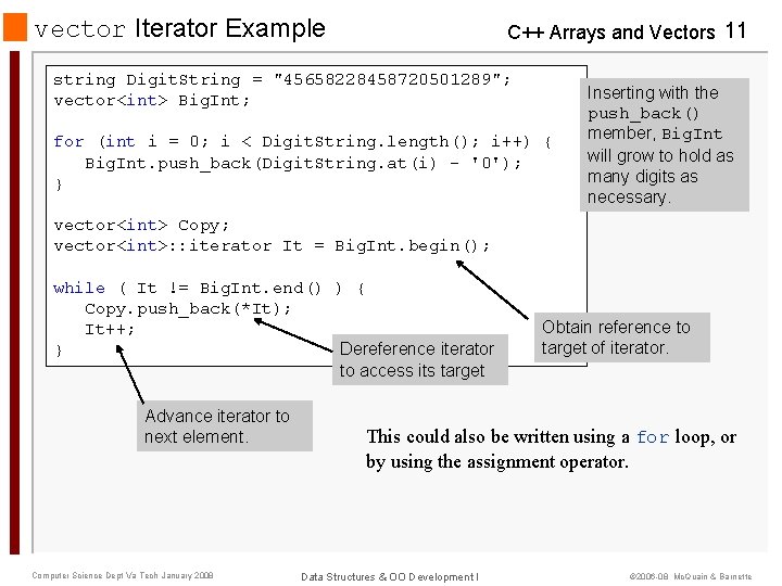 vector Iterator Example C++ Arrays and Vectors 11 string Digit. String = "45658228458720501289"; vector<int>