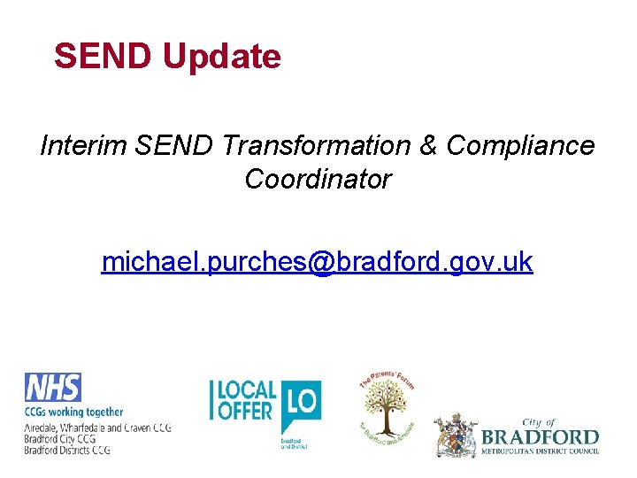 SEND Update Interim SEND Transformation & Compliance Coordinator michael. purches@bradford. gov. uk 