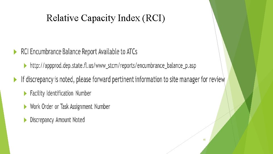 Relative Capacity Index (RCI) 15 Relative Capacity Index (RCI) 15