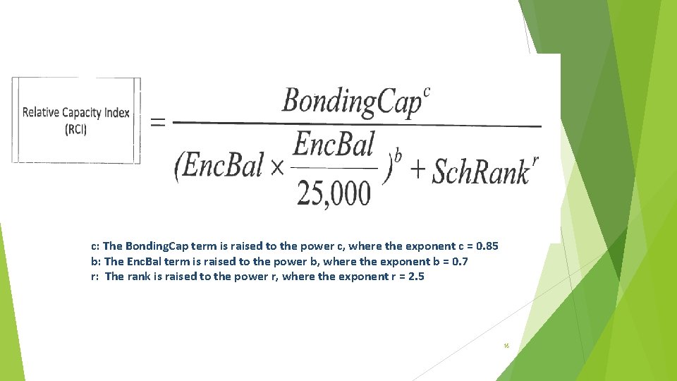 c: The Bonding. Cap term is raised to the power c, where the exponent c: The Bonding. Cap term is raised to the power c, where the exponent