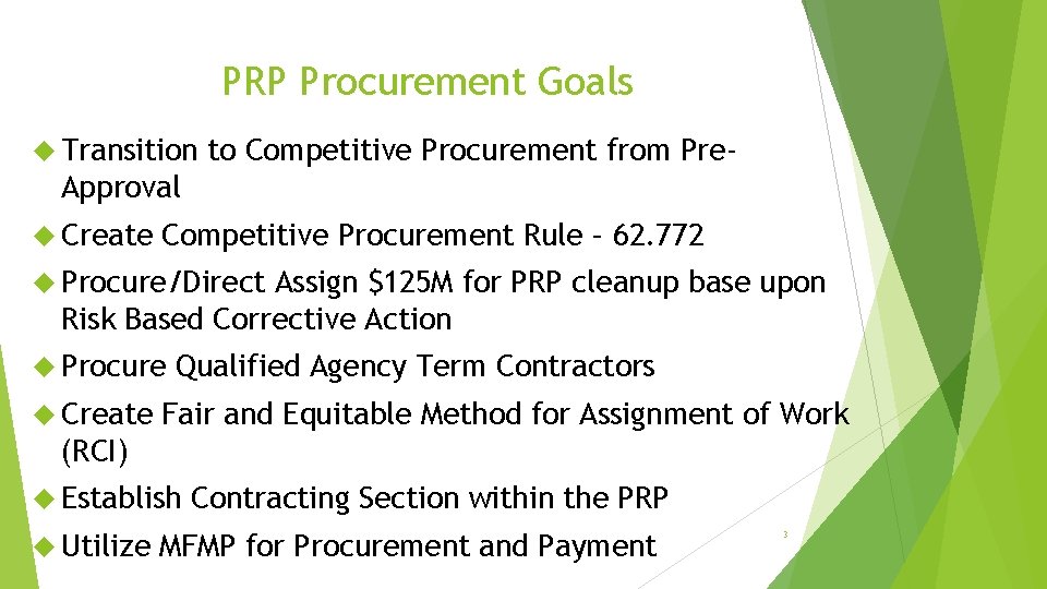PRP Procurement Goals Transition to Competitive Procurement from Pre- Approval Create Competitive Procurement Rule PRP Procurement Goals Transition to Competitive Procurement from Pre- Approval Create Competitive Procurement Rule