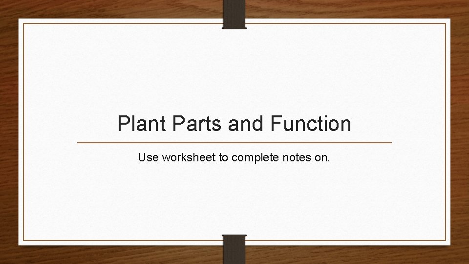 Plant Parts and Function Use worksheet to complete notes on. 