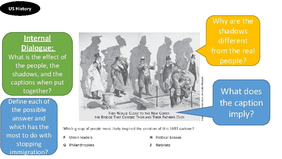 US History Internal Dialogue: What is the effect of the people, the shadows, and