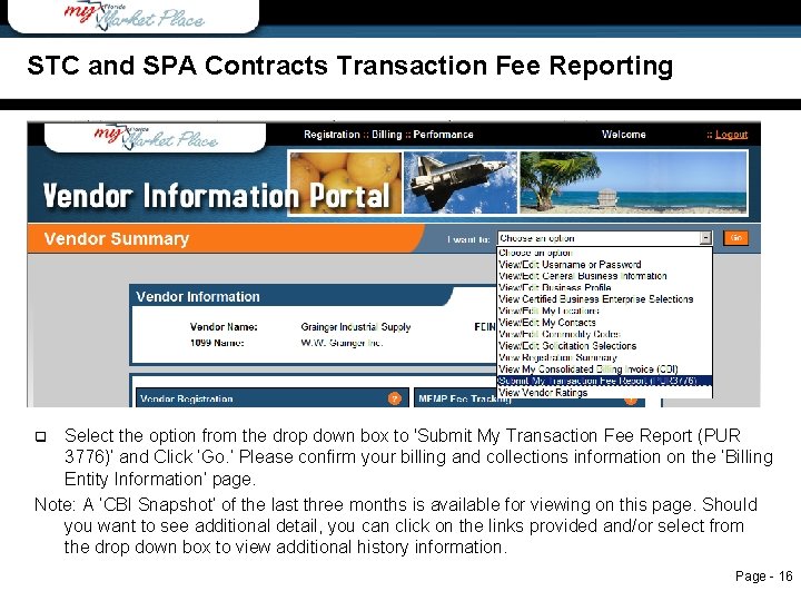 STC and SPA Contracts Transaction Fee Reporting Select the option from the drop down