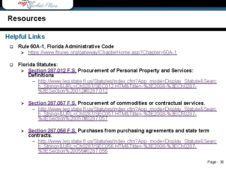 Resources Helpful Links q Rule 60 A-1, Florida Administrative Code Ø https: //www. flrules.