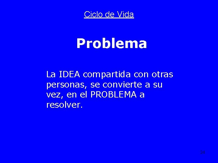 Ciclo de Vida Problema La IDEA compartida con otras personas, se convierte a su