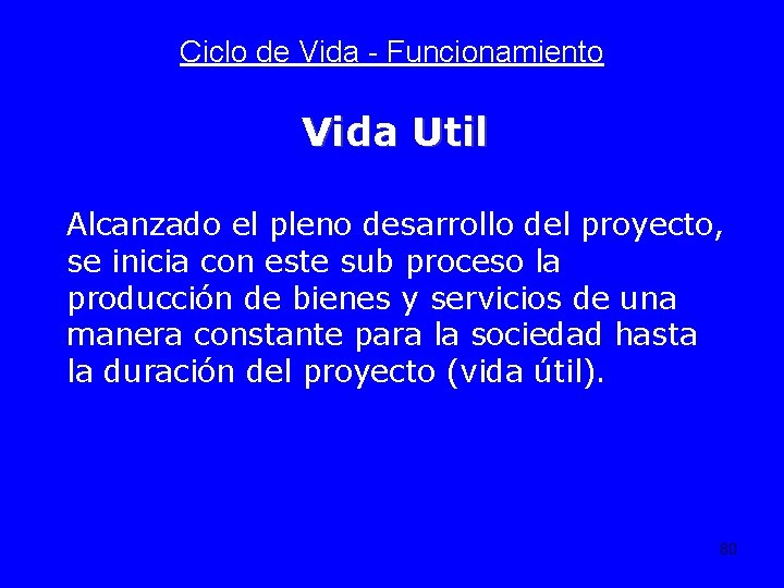 Ciclo de Vida - Funcionamiento Vida Util Alcanzado el pleno desarrollo del proyecto, se