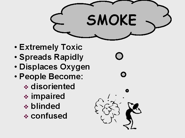 SMOKE • Extremely Toxic • Spreads Rapidly • Displaces Oxygen • People Become: v