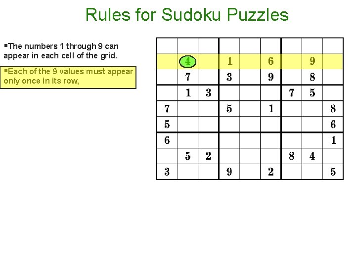 Rules for Sudoku Puzzles §The numbers 1 through 9 can appear in each cell Rules for Sudoku Puzzles §The numbers 1 through 9 can appear in each cell