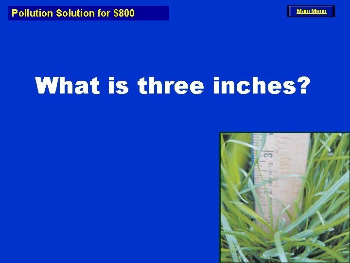 Pollution Solution for $800 Main Menu What is three inches? 