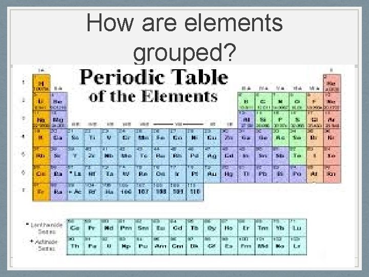 How are elements grouped? 