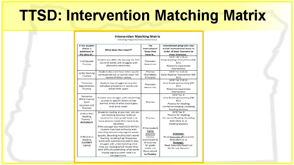 TTSD: Intervention Matching Matrix 