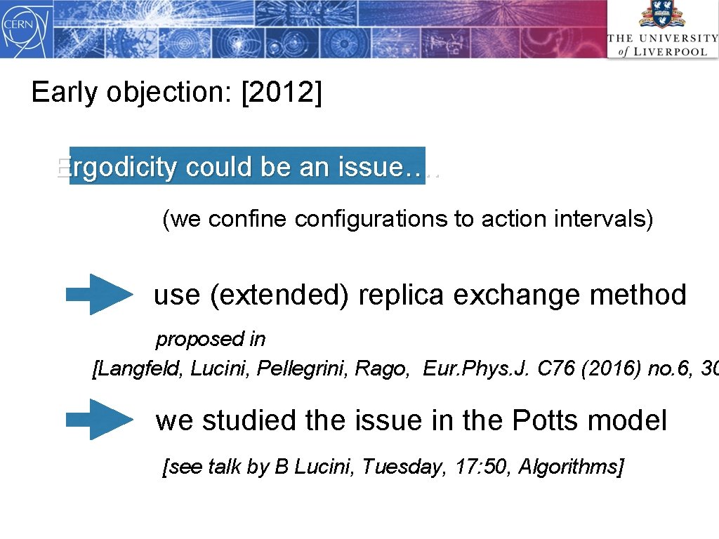 Early objection: [2012] Ergodicity could be an issue…. (we confine configurations to action intervals)