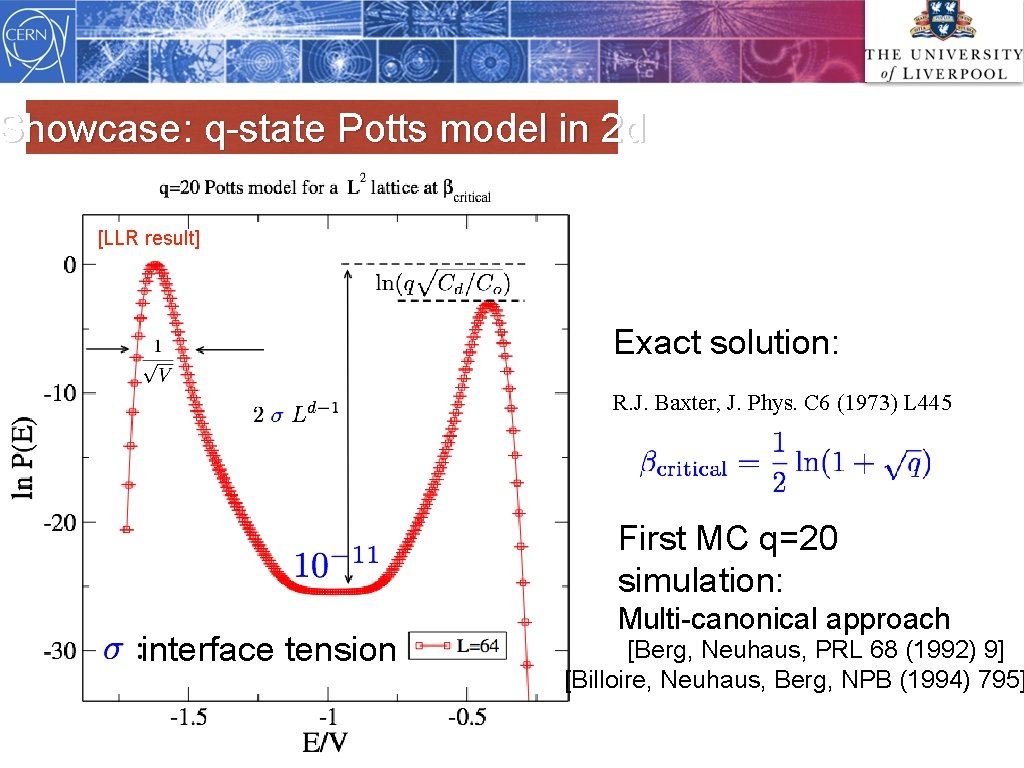 Showcase: q-state Potts model in 2 d [LLR result] Exact solution: R. J. Baxter,