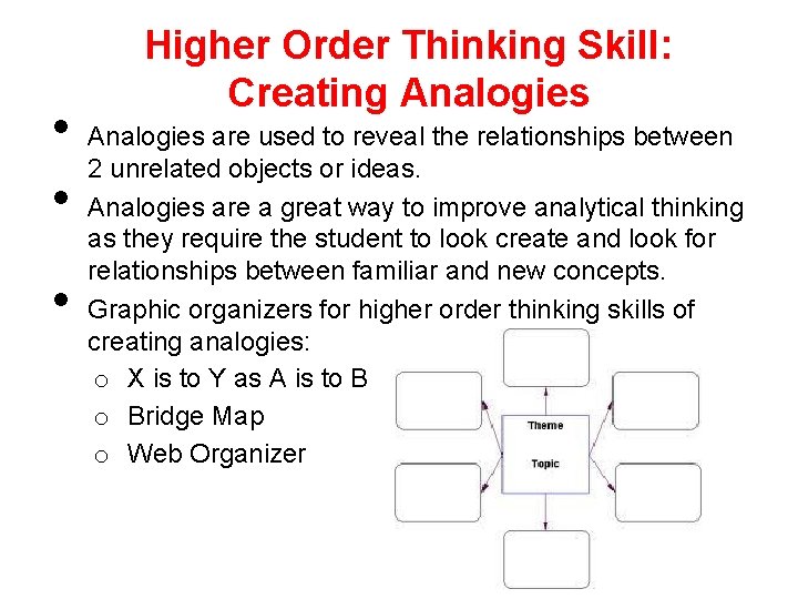  • • • Higher Order Thinking Skill: Creating Analogies are used to reveal