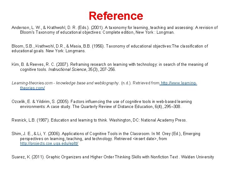Reference Anderson, L. W. , & Krathwohl, D. R. (Eds. ). (2001). A taxonomy