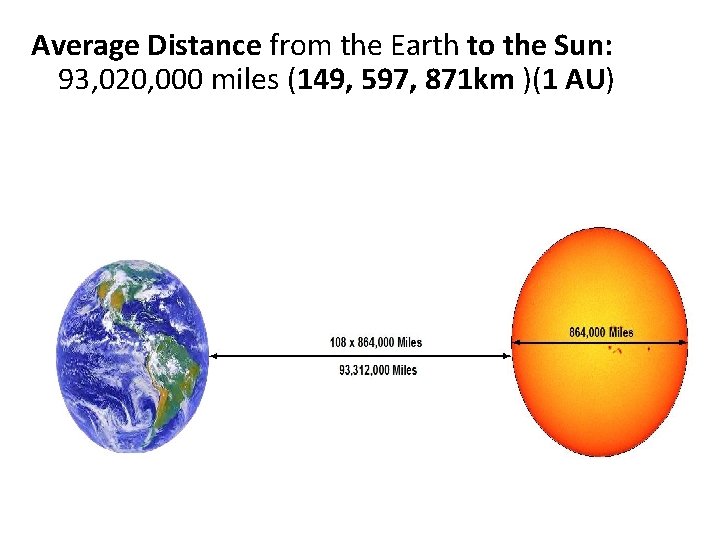 Average Distance from the Earth to the Sun: 93, 020, 000 miles (149, 597, Average Distance from the Earth to the Sun: 93, 020, 000 miles (149, 597,