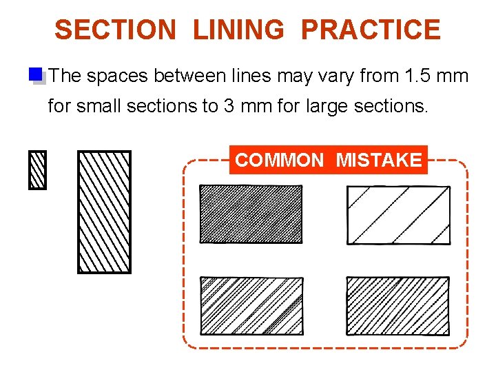 SECTION LINING PRACTICE The spaces between lines may vary from 1. 5 mm for