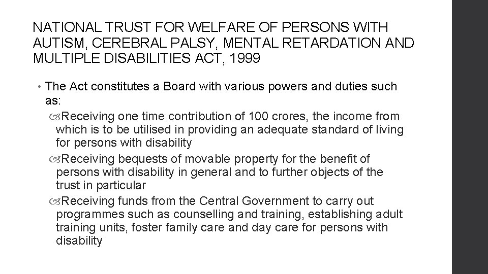 NATIONAL TRUST FOR WELFARE OF PERSONS WITH AUTISM, CEREBRAL PALSY, MENTAL RETARDATION AND MULTIPLE