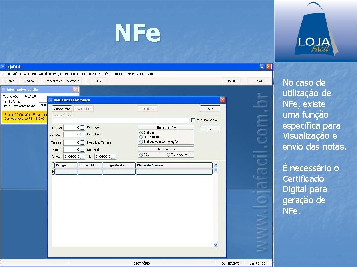 NFe No caso de utilização de NFe, existe uma função específica para Visualização e