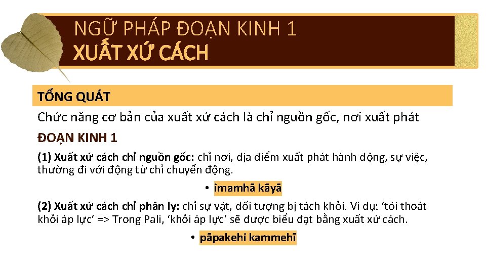 NGỮ PHÁP ĐOẠN KINH 1 XUẤT XỨ CÁCH TỔNG QUÁT Chức năng cơ bản