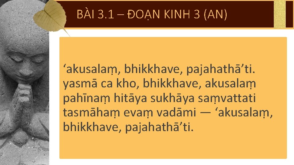 BÀI 3. 1 – ĐOẠN KINH 3 (AN) ‘akusalaṃ, bhikkhave, pajahathā’ti. yasmā ca kho,