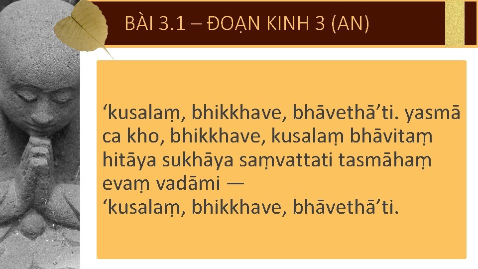 BÀI 3. 1 – ĐOẠN KINH 3 (AN) ‘kusalaṃ, bhikkhave, bhāvethā’ti. yasmā ca kho,