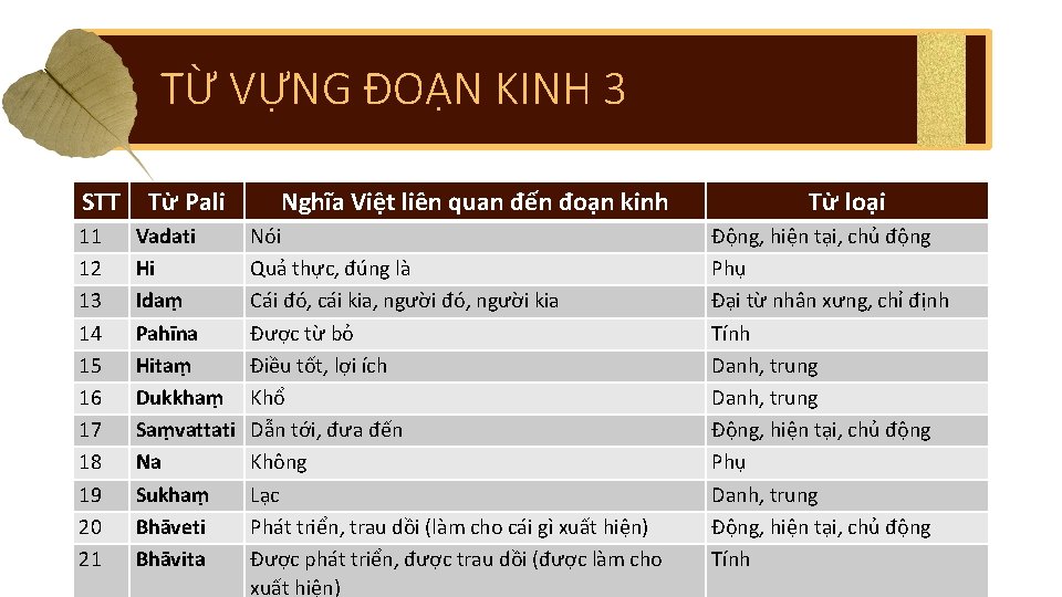 TỪ VỰNG ĐOẠN KINH 3 STT 11 12 13 14 15 16 17 18
