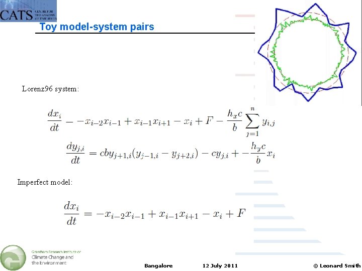 Toy model-system pairs Lorenz 96 system: Imperfect model: Bangalore 12 July 2011 © Leonard