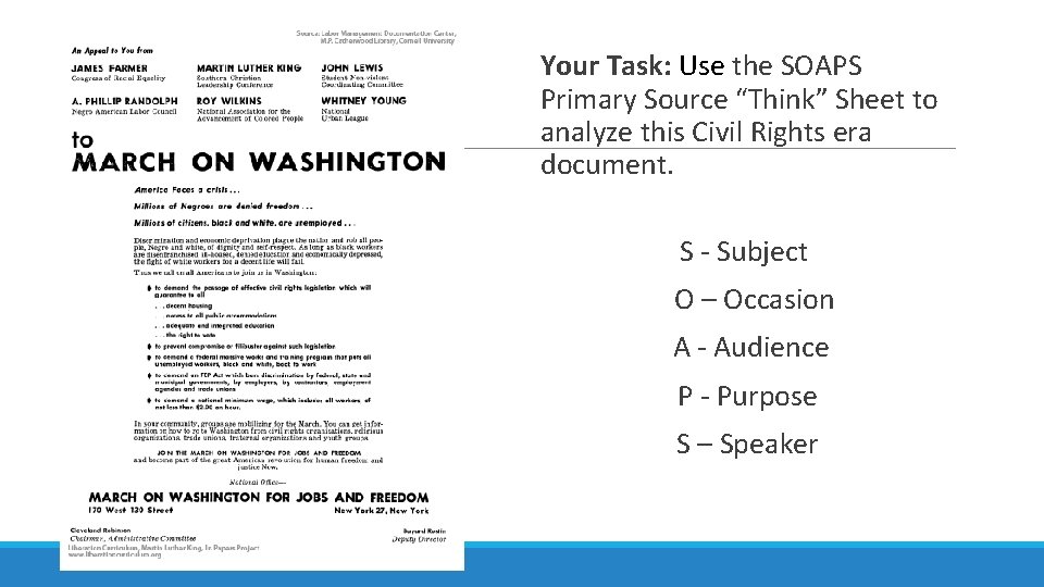 ADD ONE HERE Your Task: Use the SOAPS Primary Source “Think” Sheet to analyze ADD ONE HERE Your Task: Use the SOAPS Primary Source “Think” Sheet to analyze