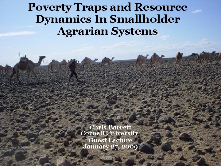 Poverty Traps and Resource Dynamics In Smallholder Agrarian Systems Chris Barrett Cornell University Guest