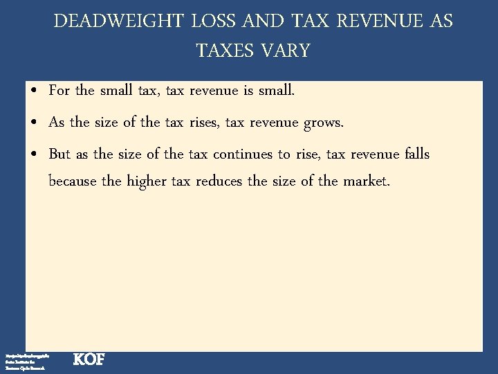 DEADWEIGHT LOSS AND TAX REVENUE AS TAXES VARY • For the small tax, tax
