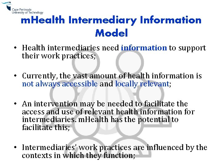 m. Health Intermediary Information Model • Health intermediaries need information to support their work