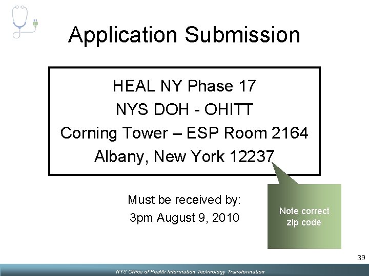 Application Submission HEAL NY Phase 17 NYS DOH - OHITT Corning Tower – ESP