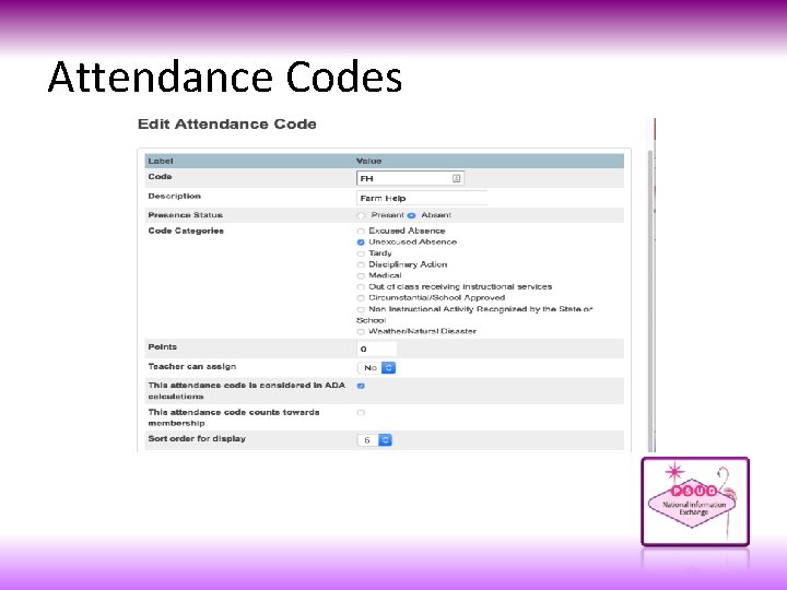 Attendance Codes 