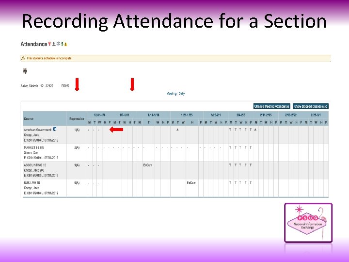 Recording Attendance for a Section by Date Range 