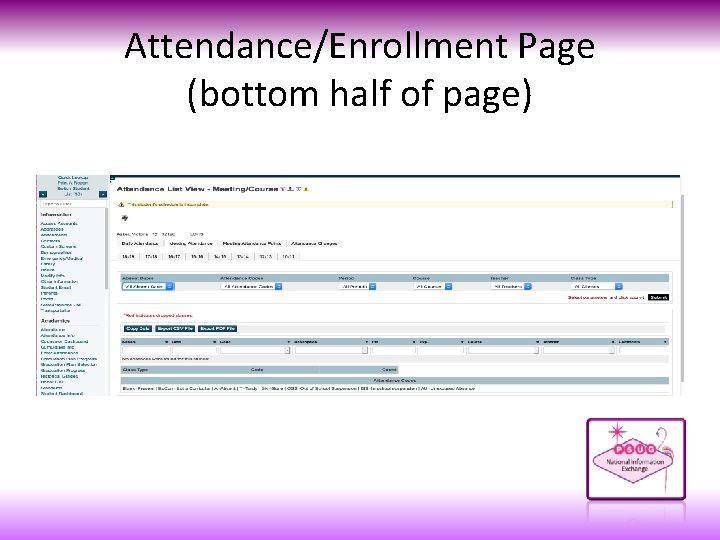 Attendance/Enrollment Page (bottom half of page) 