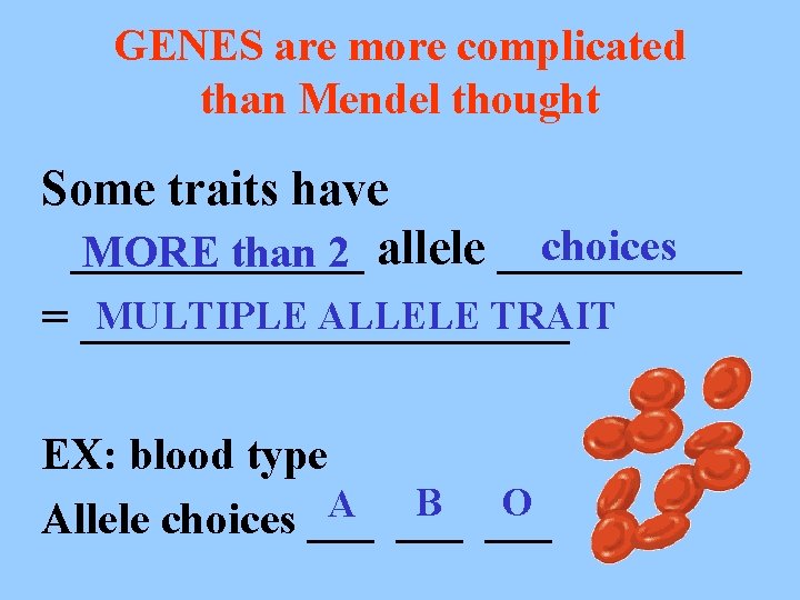 GENES are more complicated than Mendel thought Some traits have choices ______ MORE than
