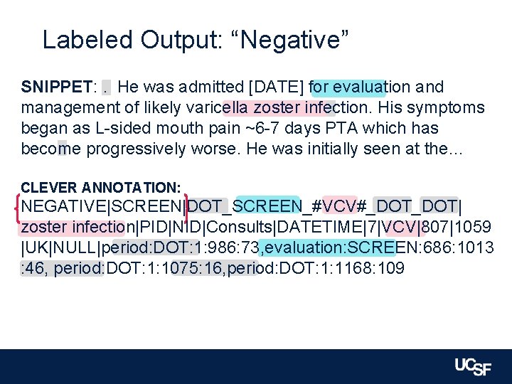 Labeled Output: “Negative” SNIPPET: . He was admitted [DATE] for evaluation and management of
