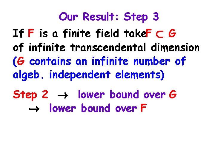 Our Result: Step 3 If F is a finite field take. F ½ G