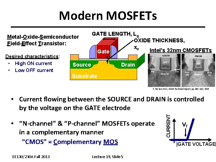 Modern MOSFETs Metal-Oxide-Semiconductor Field-Effect Transistor: Desired characteristics: • High ON current • Low OFF