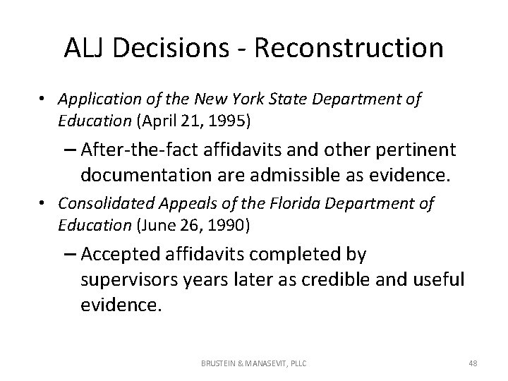 ALJ Decisions - Reconstruction • Application of the New York State Department of Education ALJ Decisions - Reconstruction • Application of the New York State Department of Education