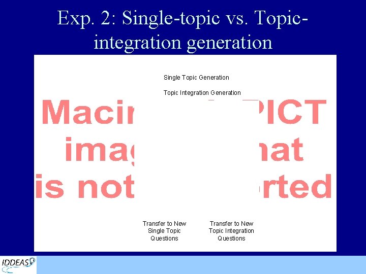 Exp. 2: Single-topic vs. Topicintegration generation Single Topic Generation Topic Integration Generation Transfer to