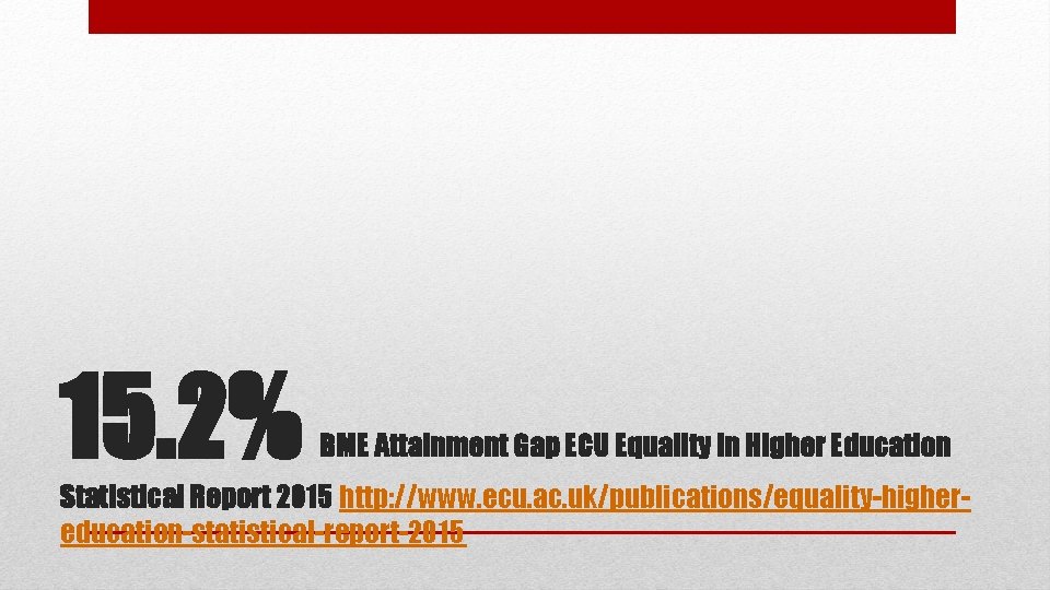 15. 2% BME Attainment Gap ECU Equality in Higher Education Statistical Report 2015 http: